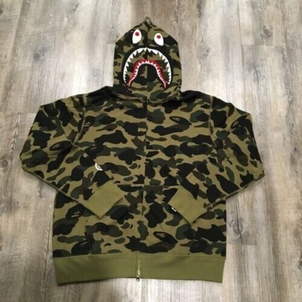 BAPE 1st Camo Shark Full Zip Hoodie Green - Authentic, Size Medium